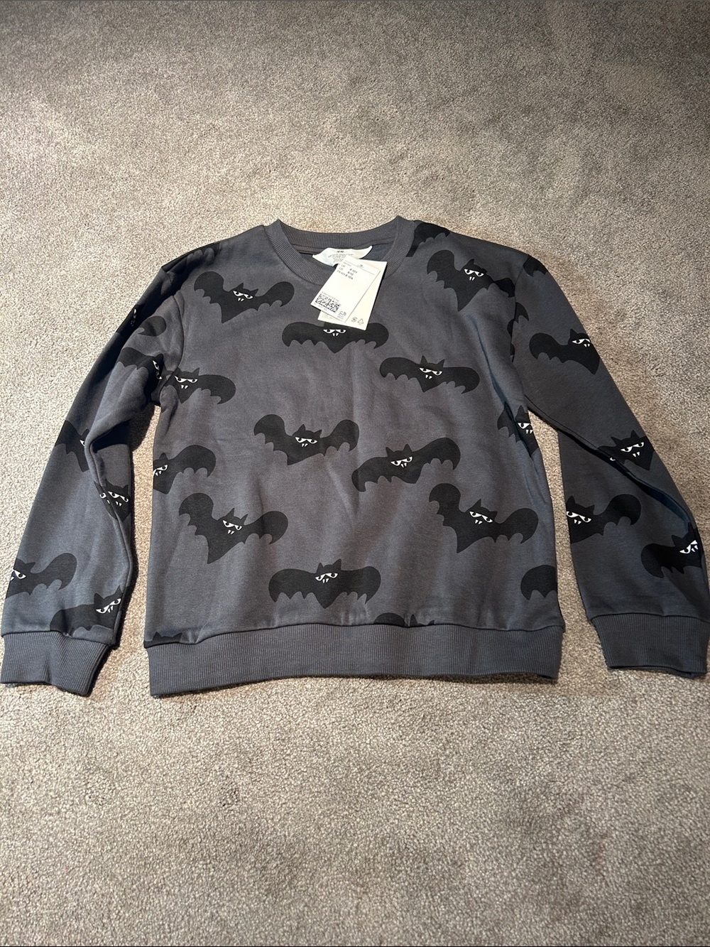 H&M Gray Sweatshirt with Black Bat Print